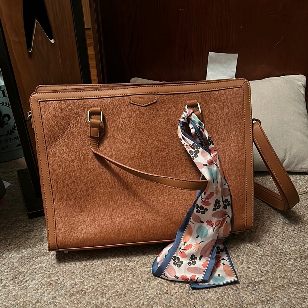 Women’s  Tan laptop bag with Scarf Accent